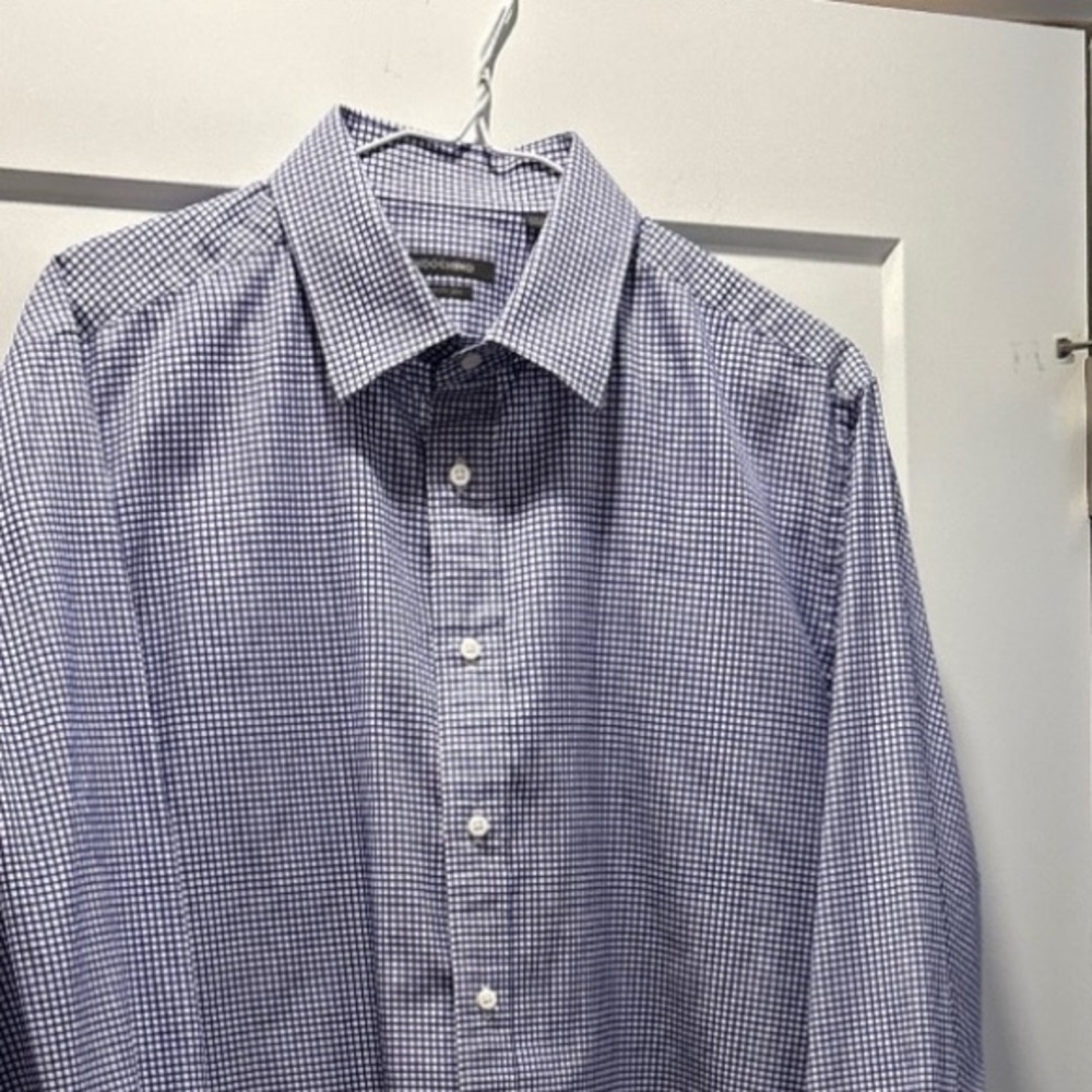 INDOCHINO | Royal Blue & White Long Sleeved Checkered Shirt | Men’s XL 16.5 Neck